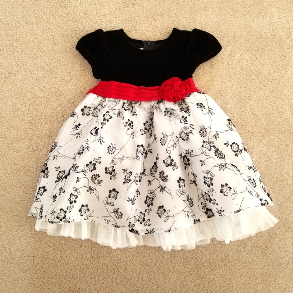 Bonnie Baby Black Velvet and Floral Tulle Skirt Formal Dress Size 18M